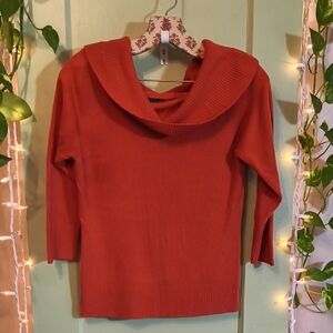 Women's Tailor B. Moss Burnt Orange Fitted Cowl Neck Sweater S